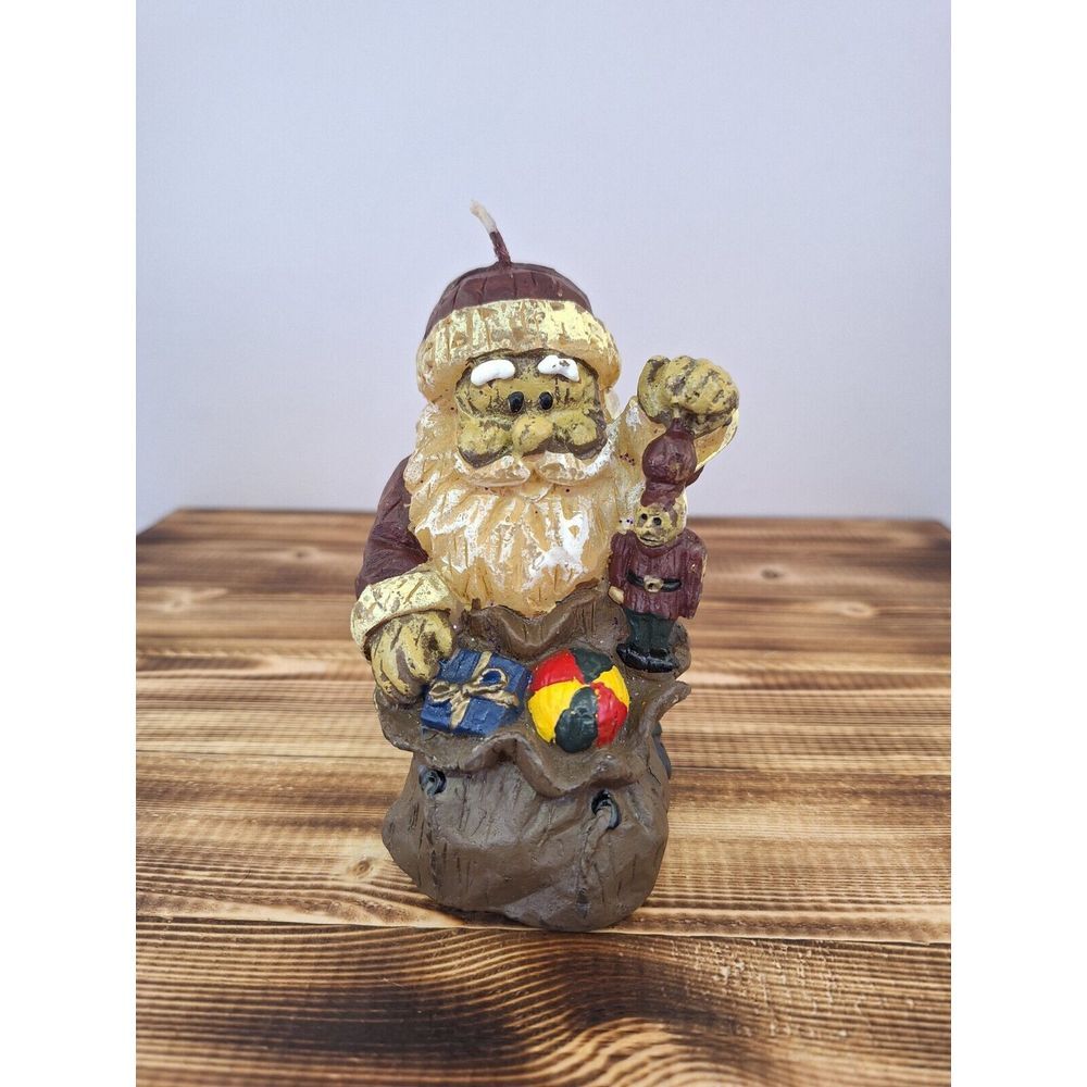 Vintage OLD WORLD Christmas Santa Claus Candle PRESENT‎ BAG MCM 5-inch tall